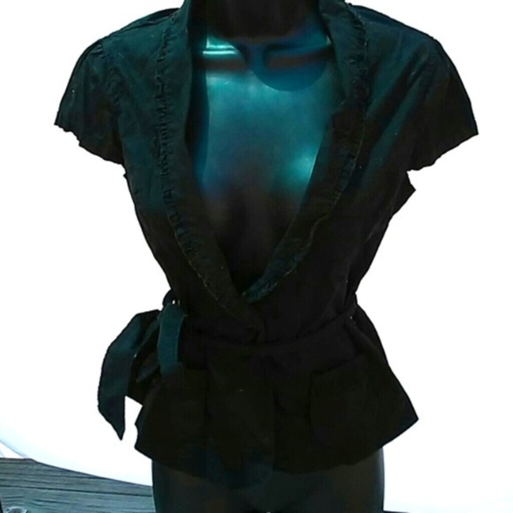 SALE Black wrap/tie button work shirt